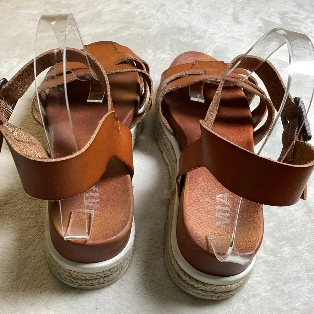 MIA Womens Cognac Brown Platform Espadrille Gladiator Sandals Size 8.5 Buckle